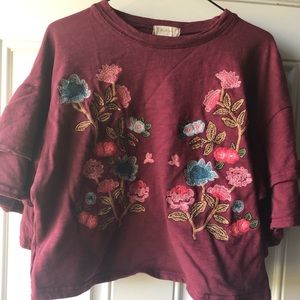 Altar’d State Maroon bell sleeve embroidered top